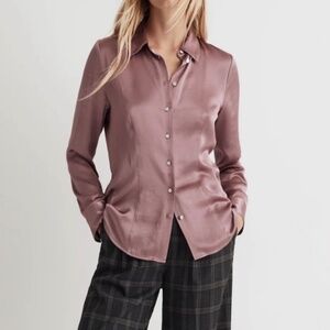 NWT Madewell Enzo Satin Shirt, Size 6 in Woodrose